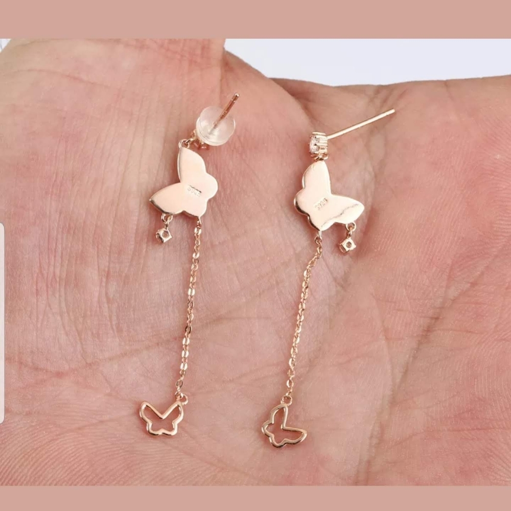 Mother of pearl butterfly & topaz drop earrings - Picture 2 of 4